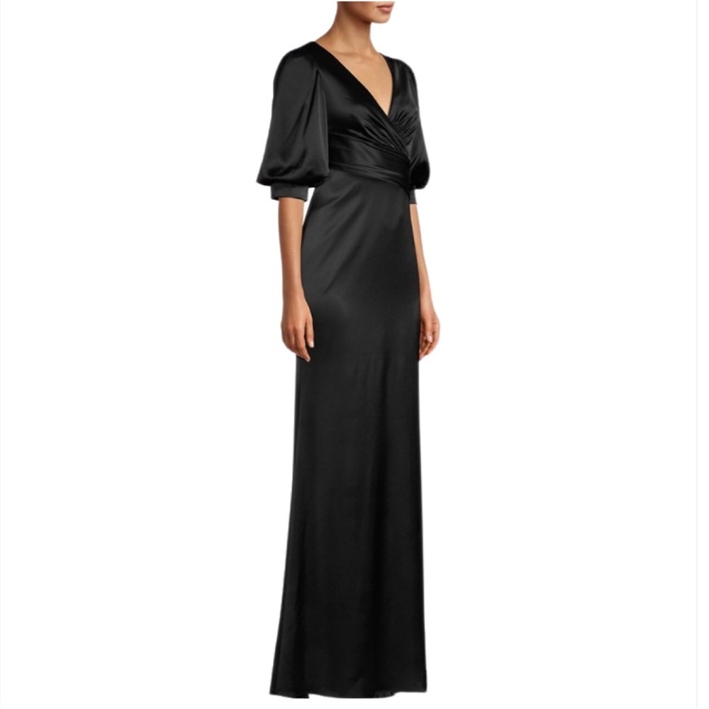 NWT-Aidan Mattox Puff Sleeve Satin Gown - Picture 3 of 10